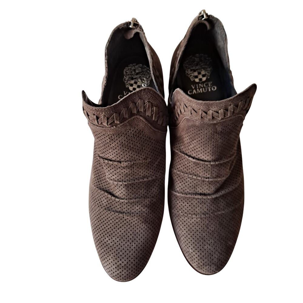 Vince Camuto Palmina Perforated Suede Block Heel Ankle Boot Brown Women Size 9.5